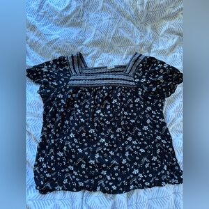 Floral Smocked Black Blouse
